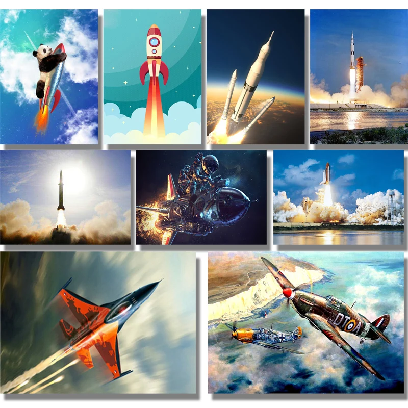 Полный Круглый дрель 5D сделай сам: ракета Алмазная вышивка крестиком на рисунке