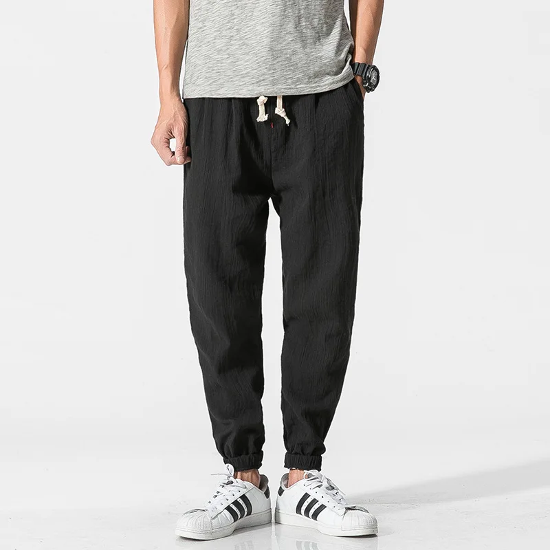 

Cotton Linen Casual Harem Pants Men Joggers Man Summer Trousers Male Chinese Style Baggy Pants 2021 Harajuku Clothe
