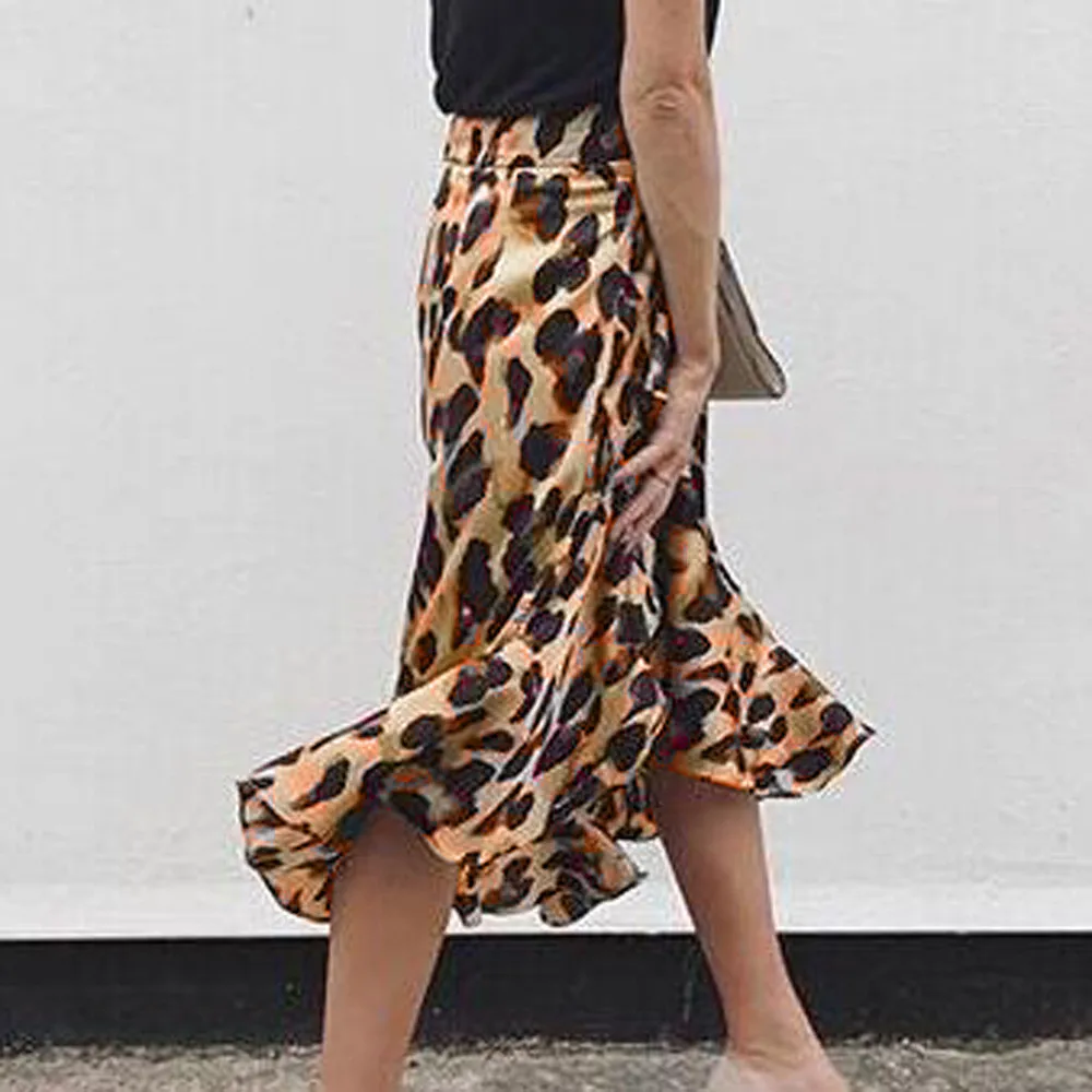 Модные женские юбки с оборками на талии леопардовые летние асимметричная юбка