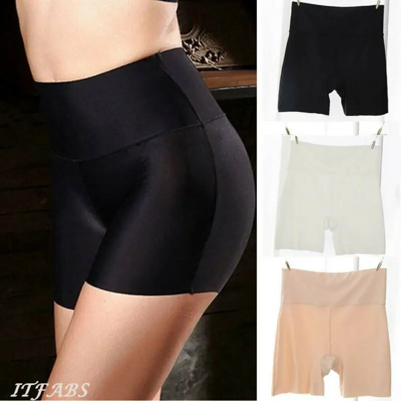 Women Mid-Rise Slip Safety Short Panties Tight Elastic Ice Silk Seamless Boyshorts Black White Skin Color | Женская одежда