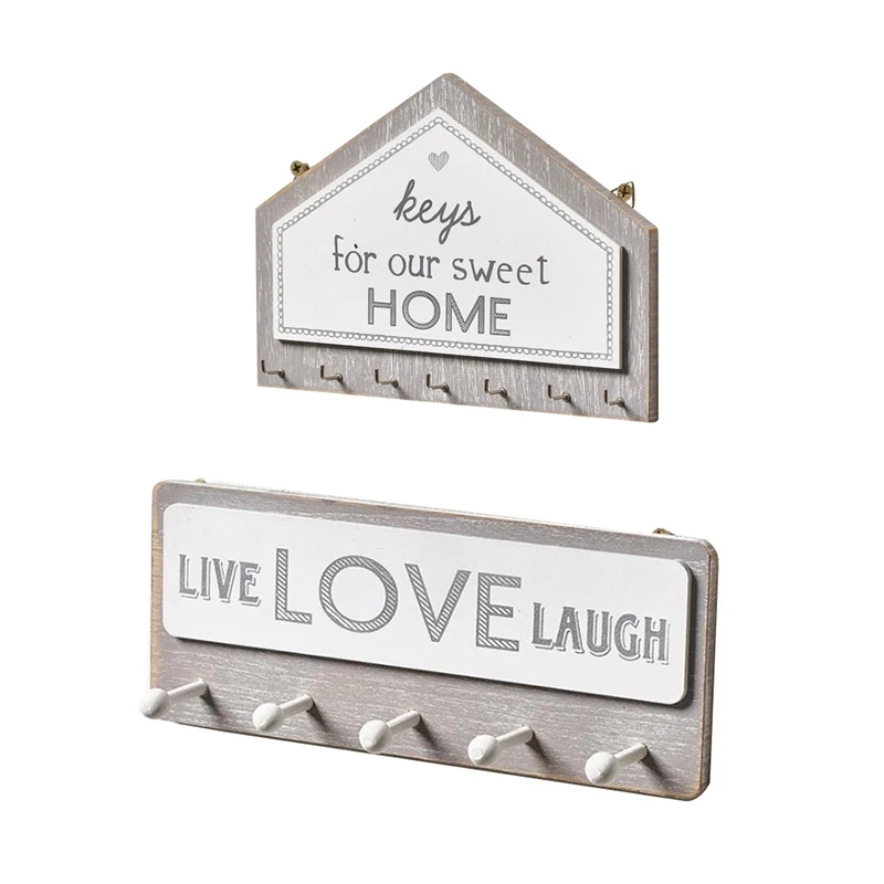 

2Pcs Wall Hanging Wood Key Hanger Holder Rectangle House Shape Key Rack Hooks Coat Hooks Coat Hanger,7 Hooks & 5 Hooks