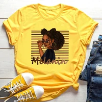 2022 cool melanin tshirt women large size short sleeve top yellow femme t shirt black girl magic print loose female clothes