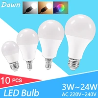 10pcslot led bulb lamps e27 e14 real power 24w 20w 15w 12w 9w 5w 3w 220v 240v light bulb smart ic lampada led bombilla