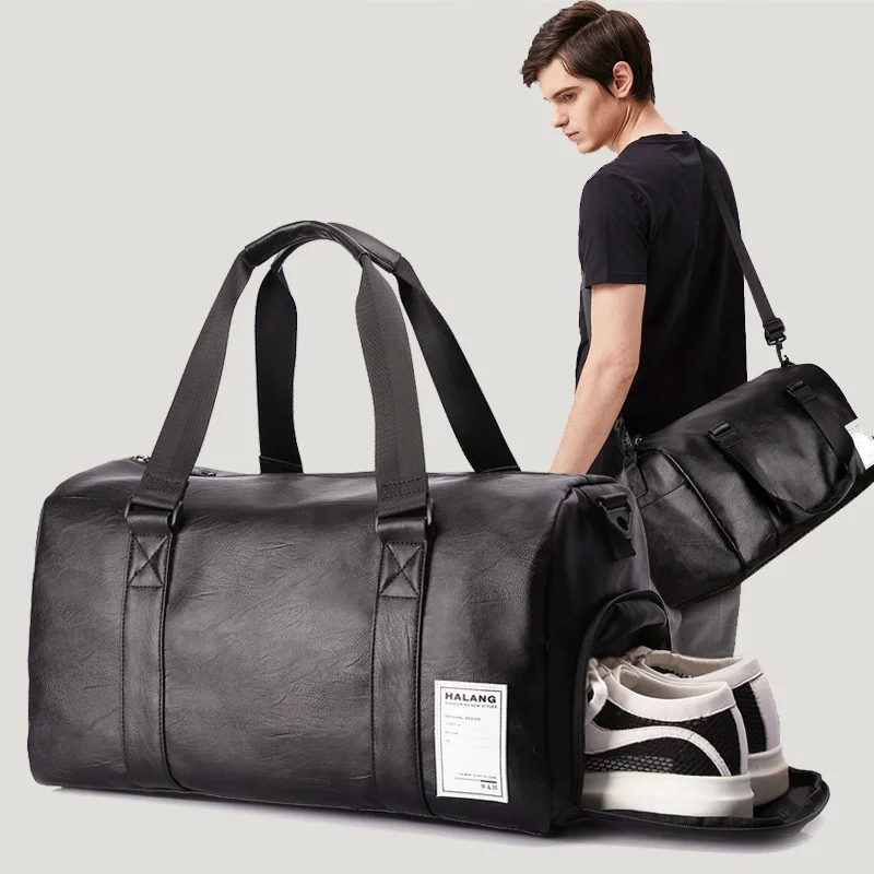 

Gym Bag Leather Sports Bags Travel Duffle Bag Men Training Tas for Shoes Lady Fitness Yoga Travel Luggage Shoulder Black Handbag