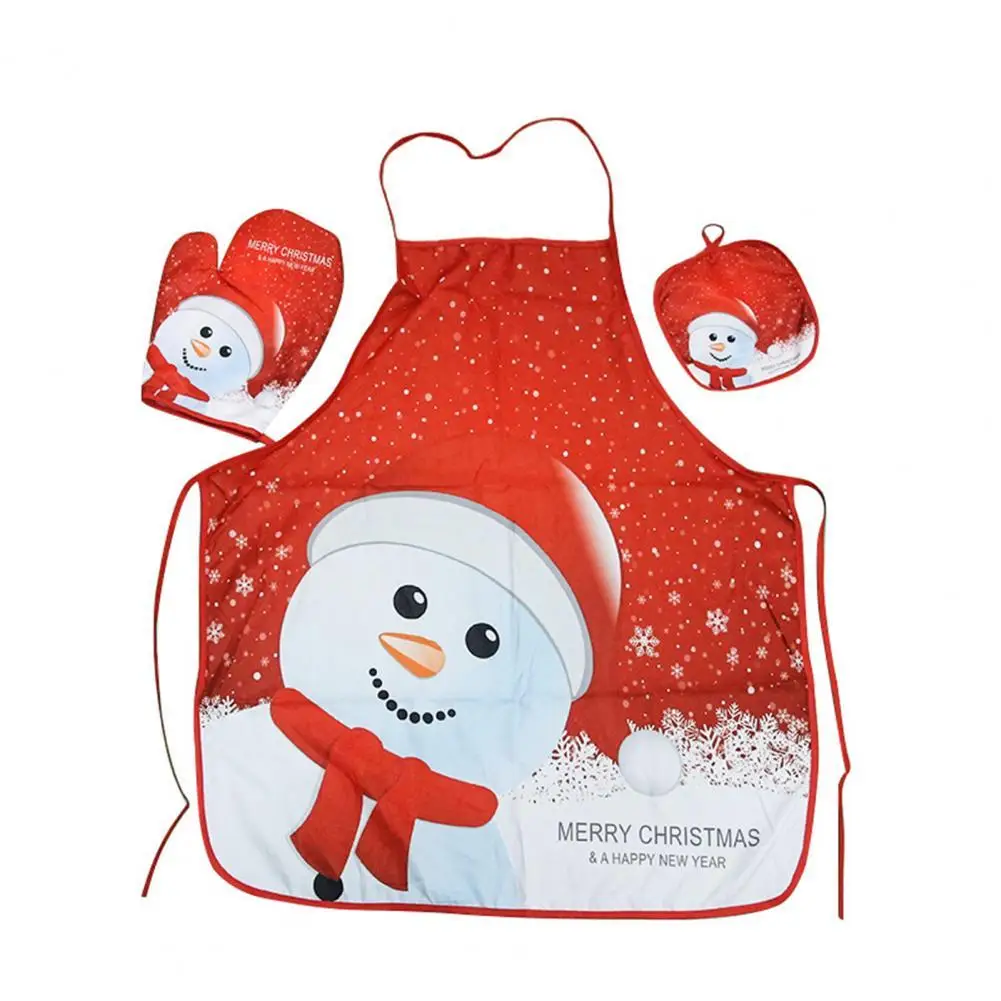 

1 Set Insulated Glove Soft Wear Fabric Decorative Portable Hanging Christmas Apron Insulated Pad Kitchen Bakeware Oven Mitts
