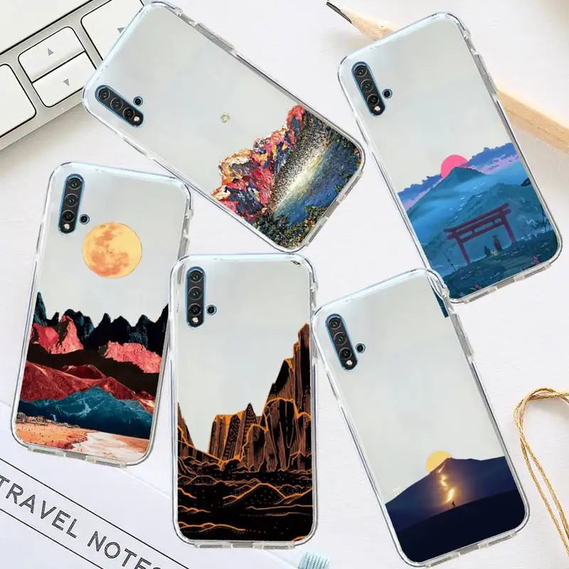 

Landscape Sunset Hand Painted Phone Case Transparent for Huawei honor P mate Y 20 30 40 10 8 5 6 7 9 i x c pro lite prime smart