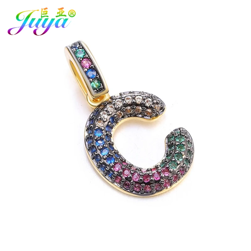 Gold C Juya DIY шнур кожаный вывод многоцветный Циркон с радужным блеском золото 26 буквы алфавита кулоны с надписями поставки - Окраска металла: Gold C
