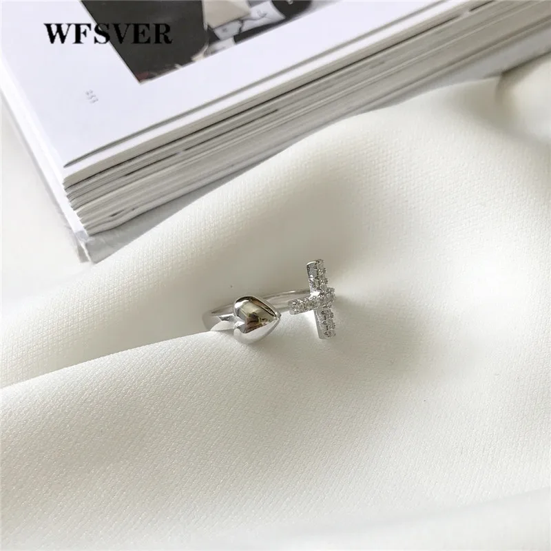 WFSVER кольцо из стерлингового серебра 925 для женщин в форме сердца и Креста с