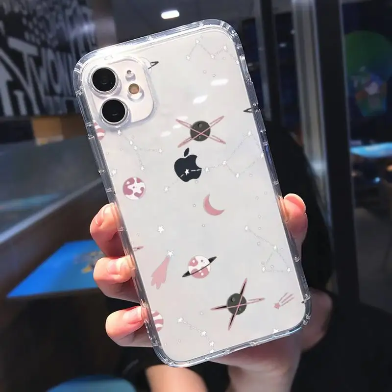 

Astronaut Space UFO Stars Phone Case Transparent for iPhone 11 12 mini pro XS MAX 8 7 6 6S Plus X 5S SE 2020 XR