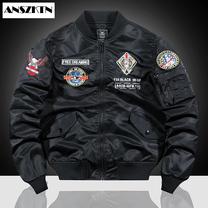 

ANSZKTN 2021 New Arrival Men High Quality Men Baseball Jackets Coat SolidPilot Bomber Casual Jacket Overcoat For Male Clothing