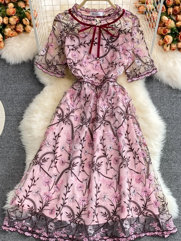 

Aibeautyer New Summer A Line Stand Collar Short Lady Dress Casual Puff Sleeve Floral Print Chiffon Pullover Women Dresses