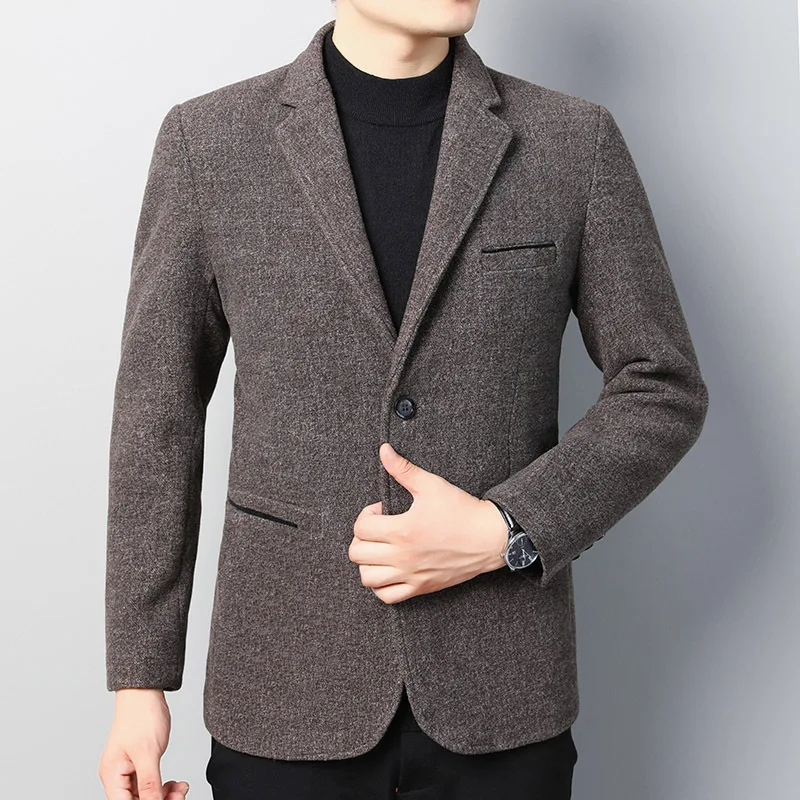 

Brand Winter Wool Men Suit Jacket Thick Coats Slim Fit Stand Collar Male Fashion Wool Blend Outwear Jackets Smart Casual Trench
