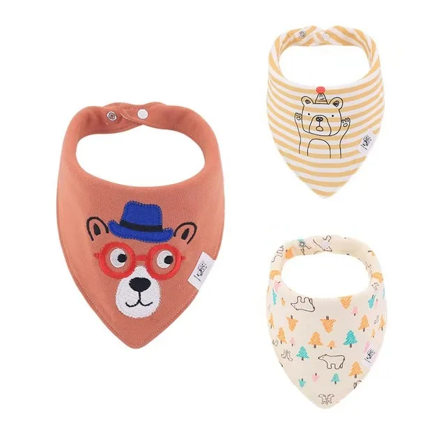 3-Pack/lot Baby Bibs 100%Cotton Waterproof Cute cartoon print embroidery Saliva Towel Newborn Toddler Infant Boys Girls Stuff