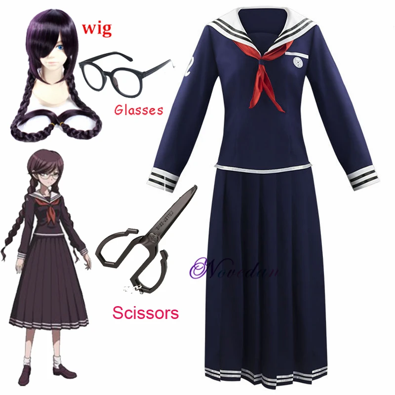 Anime Danganronpa Toko Fukawa Cosplay Costume Dangan-Ronpa School Uniform Clothes Set And Wig Glasses Scissors