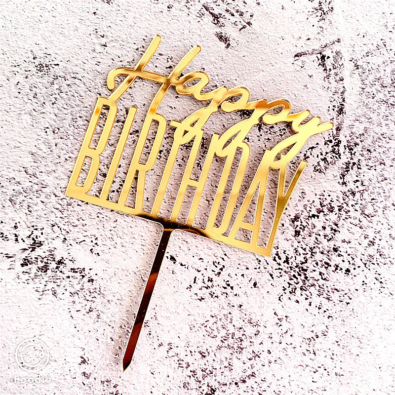 INS New Happy Birthday Acrylic Cake Topper Gold Frame For Boys Kids Party Decorations Baby Shower | Дом и сад