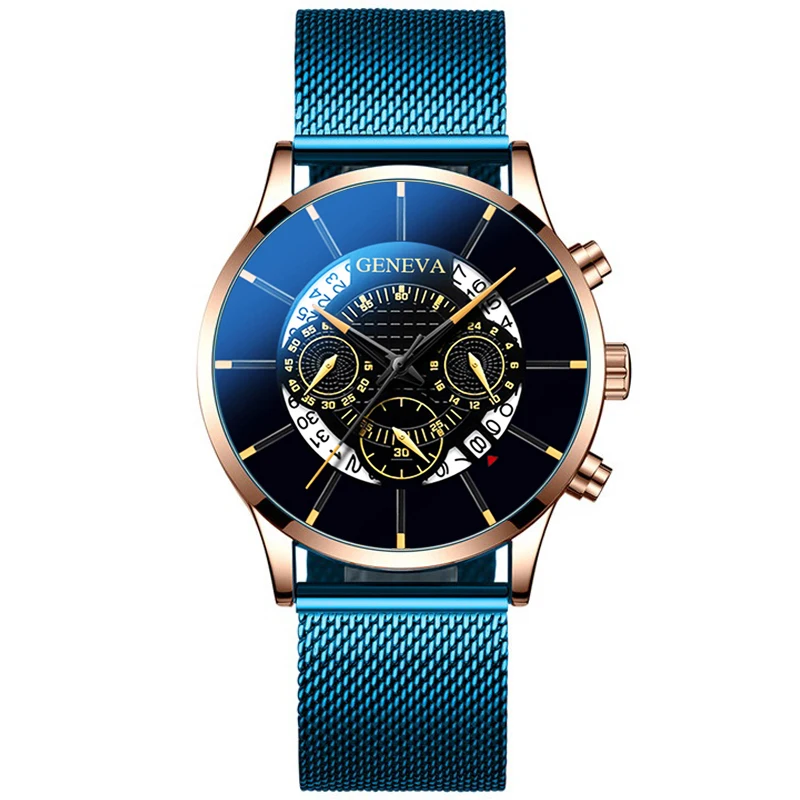 M yellow rose gold Роскошные мужские часы из нержавеющей стали, часы с датой, кожаный сетчатый ремень, ультра тонкие наручные часы, спортивные деловые мужские часы, Relojes Masculino - Цвет: M yellow rose gold