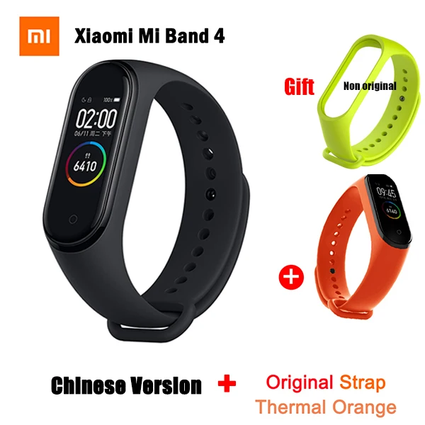 CN add Strap 4 Оригинальная глобальная версия, Xiaomi mi, браслет 4, фитнес, пульсометр mi Band 4, китайская версия, смарт-браслет и подарочный ремешок - Цвет: CN add Strap 4