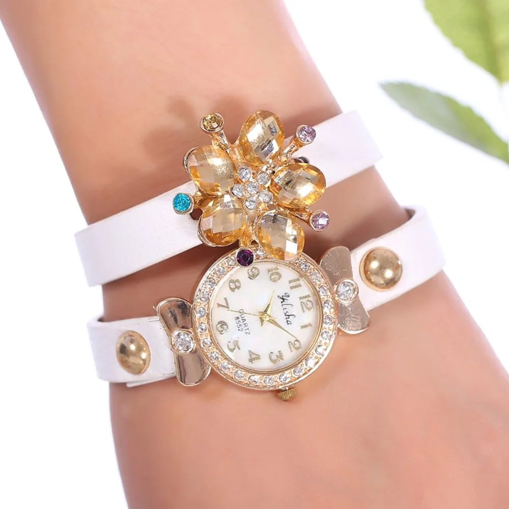 Новое поступление 2020 модные женские часы CrystalRhinestone с жемчужным кожаным браслетом