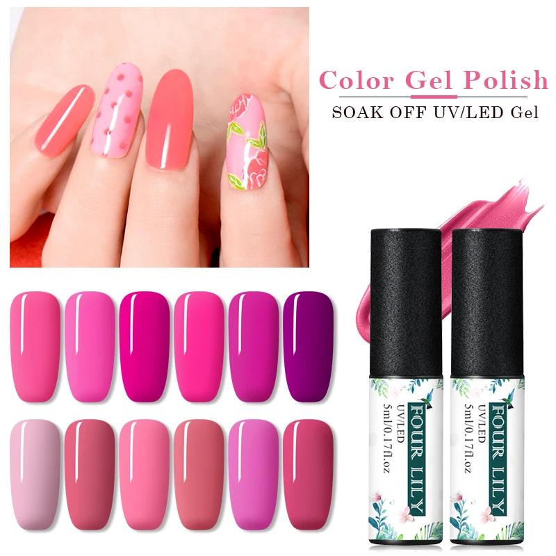 FOUR LILY Rose Red Series Gel Nail Polish 5ml UV Pure Colors Soak Off Semi Permanent Art Lacquer Vernis | Красота и здоровье