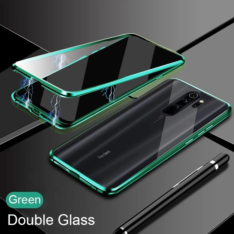 

360 Magnetic Adsorption Metal Case For Xiaomi Redmi Note 10 9 9A 9C 9S 8 8T 8A 7 K20 9T Pro Poco X3 NFC Double Sided Glass Cover