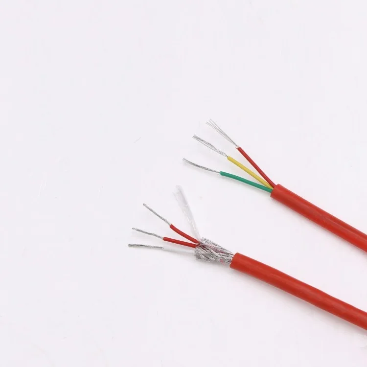 PT100 Thermocouple Wire Silicone OD 4.5mm PTFE Insulated 3Cores Tinned Copper Stainless Steel Shielded Compensation Cable Red