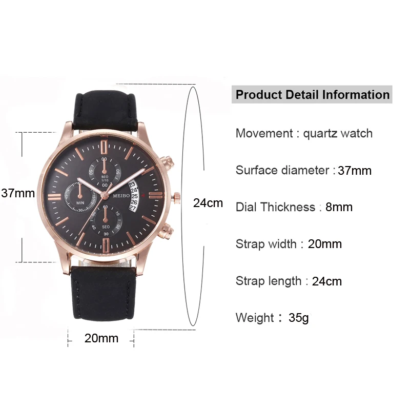 Повседневные мужские деловые часы с кожаным кварцем роскошные календарем и