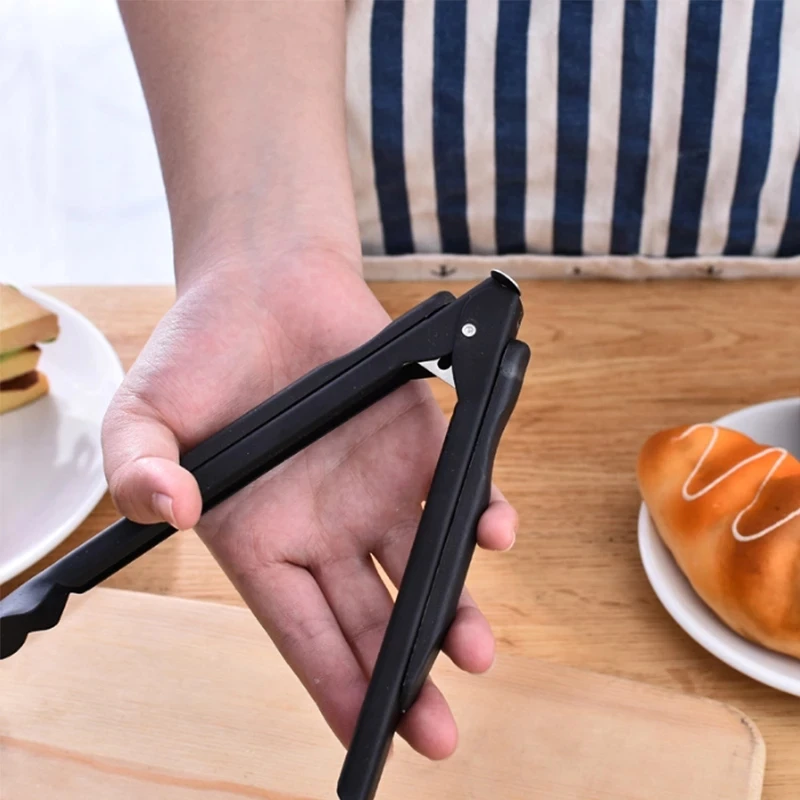 

Silicone BBQ Grilling Tong Salad Bread Serving Tong Clip Non-Stick Kitchen Barbecue Cooking Tong with Joint Lock Black