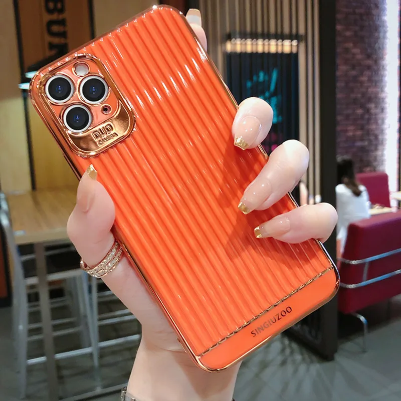 

Oneplant Suitcase Stripe Electroplated Phone Case For IPhone 11 Pro Max XR XS X XS Max All-inclusive Cover For IPhone 7 8 Plus