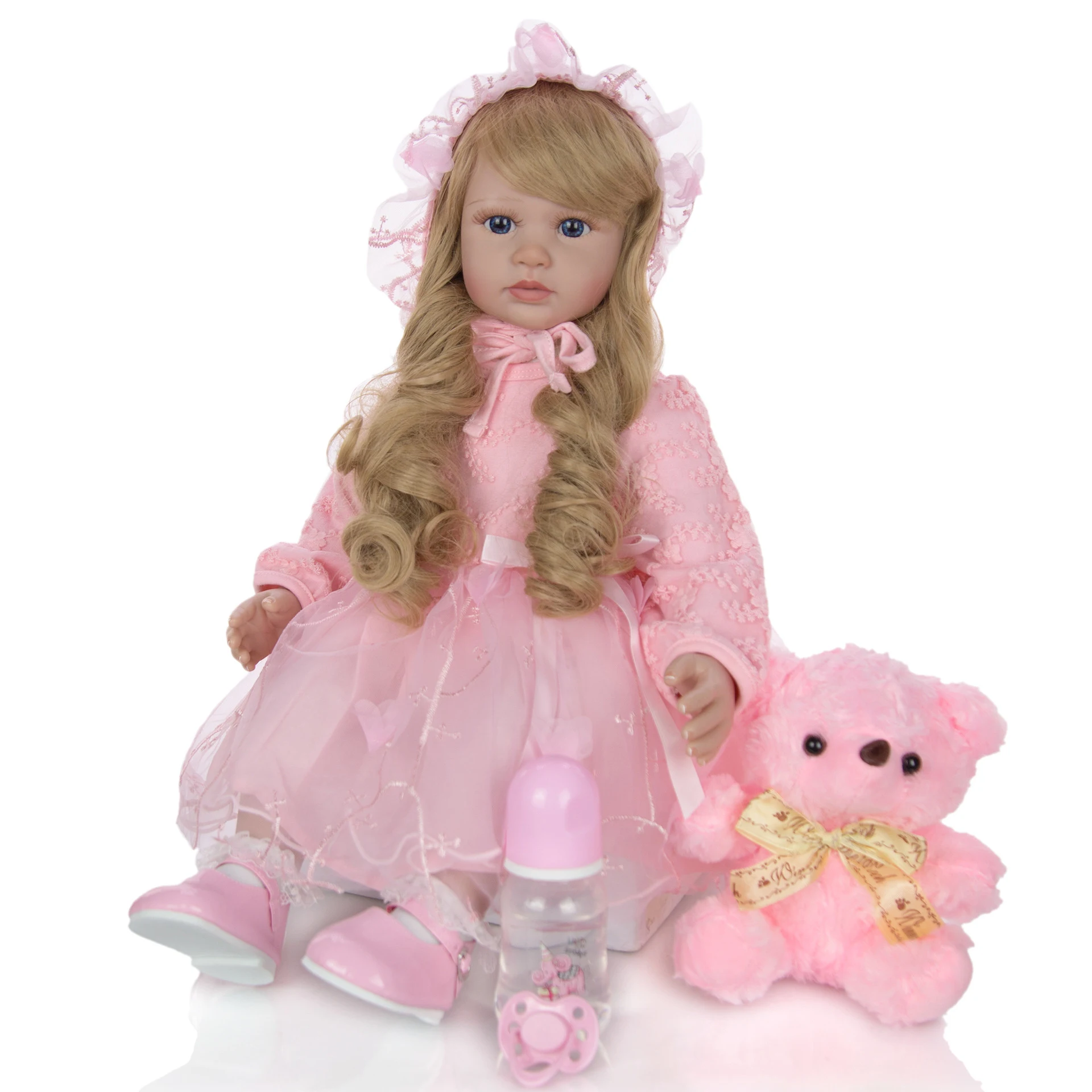 KEIUMI 24 Inch Elegant Reborn Baby Girl Doll 60 cm Soft Vinyl Cloth Body pink Princess Lifelike Boneca bebe Playmate | Игрушки и хобби