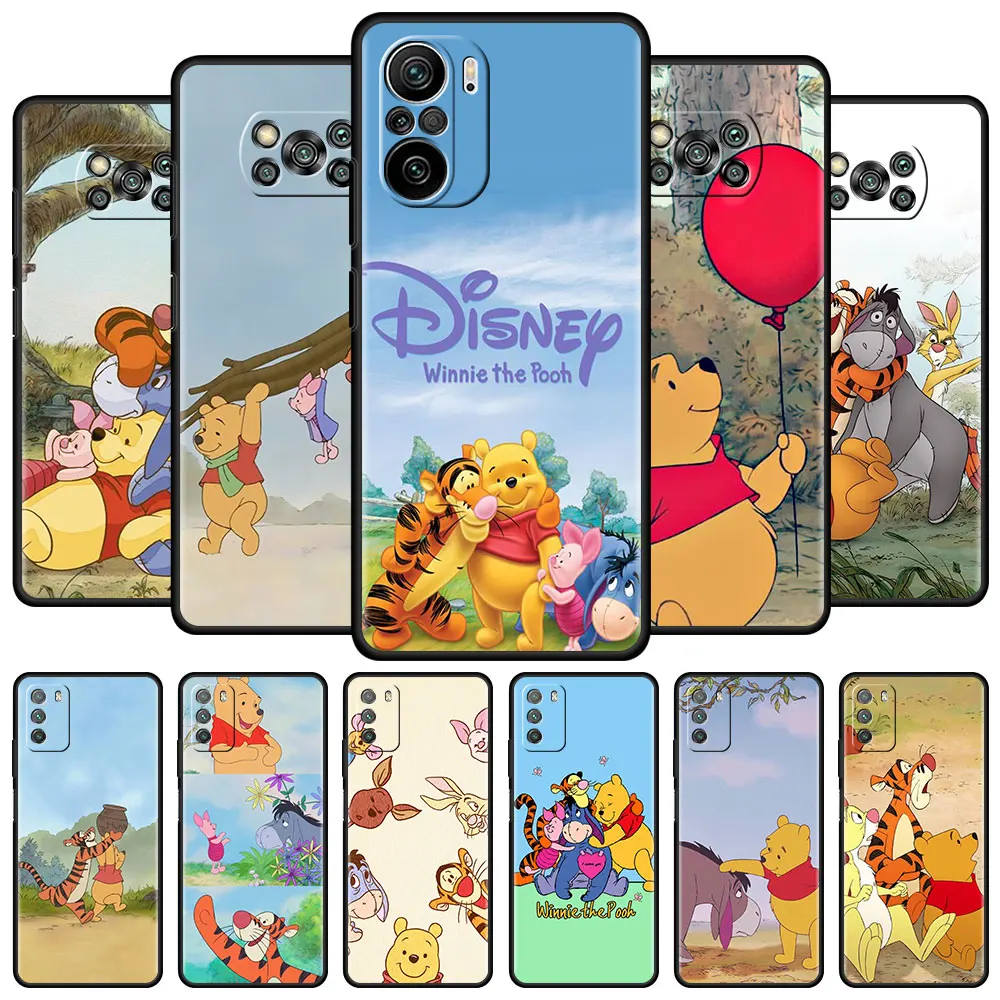 

Disney Pooh Bear Case For Xiaomi Mi Poco X3 NFC M4 Pro M3 F3 GT F1 X2 Bumper Black Silicone Shell Shockproof Phone Cover Funda
