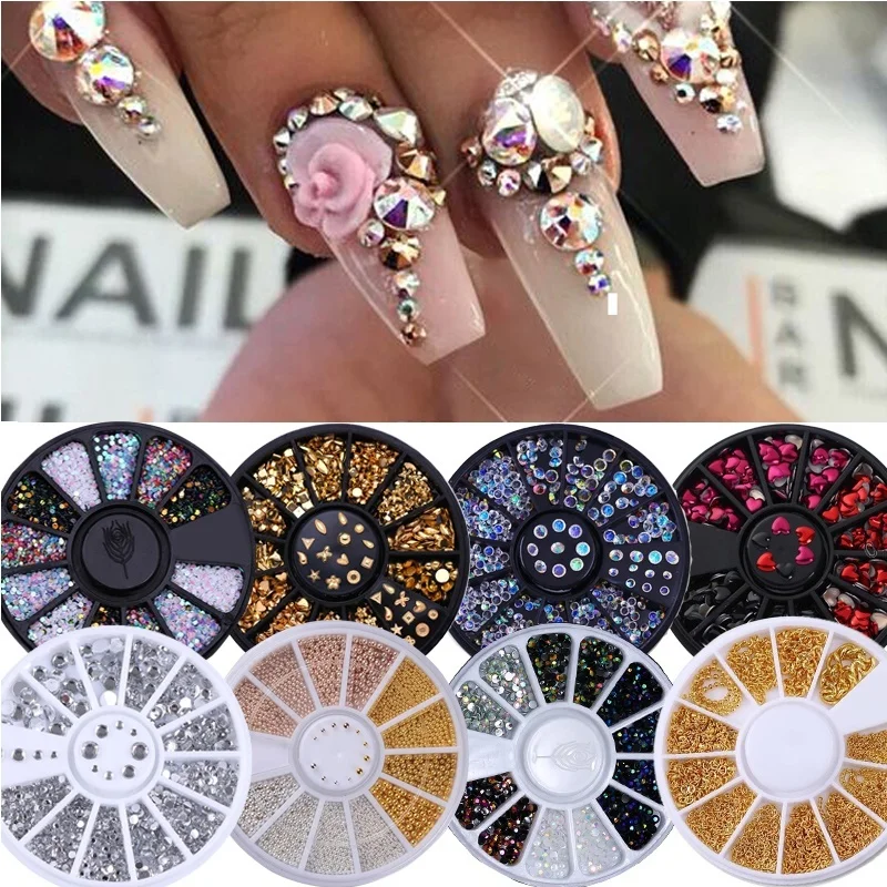 

Nail Rhinestone Gold Silver Mixed Colorful Crystal Nail Studs Nail Beads 3D Nail Art Decorations Nail Accessories In Wheel