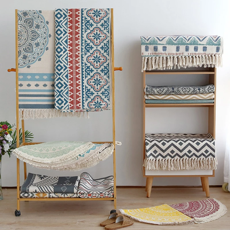 Ретро ковер RFWCAK для дивана гостиной спальни хлопковый с кисточками окрашенный в