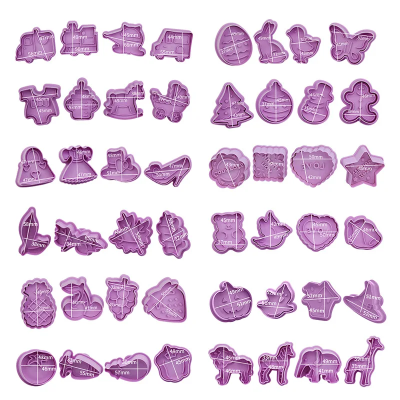 

4pcs Cute Biscuit 3D Plastic Push-type Christmas Parent-child DIY Fondant Pottery Mold Cookies Cutter Cake Decorating Tools