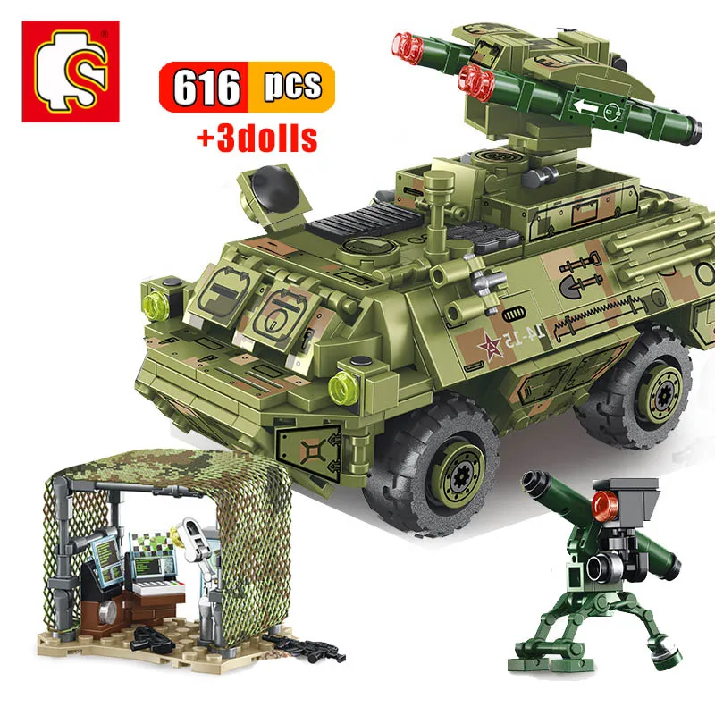 SEMBO-bloques de construcción de un vehículo tanque de la 2. ª Guerra Mundial para niños, juguete de construcción de arma militar moderna, modelo de iluminación, 616 piezas