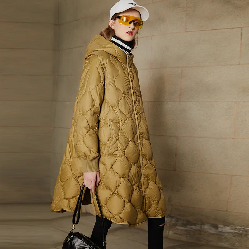 Женский зимний пуховик Janveny новинка 2020 длинная куртка на белом утином пуху