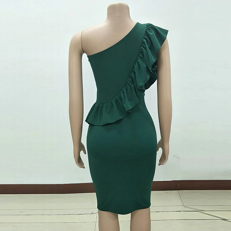 Женское Повседневное платье миди с оборками на одно плечо облегающие вечерние