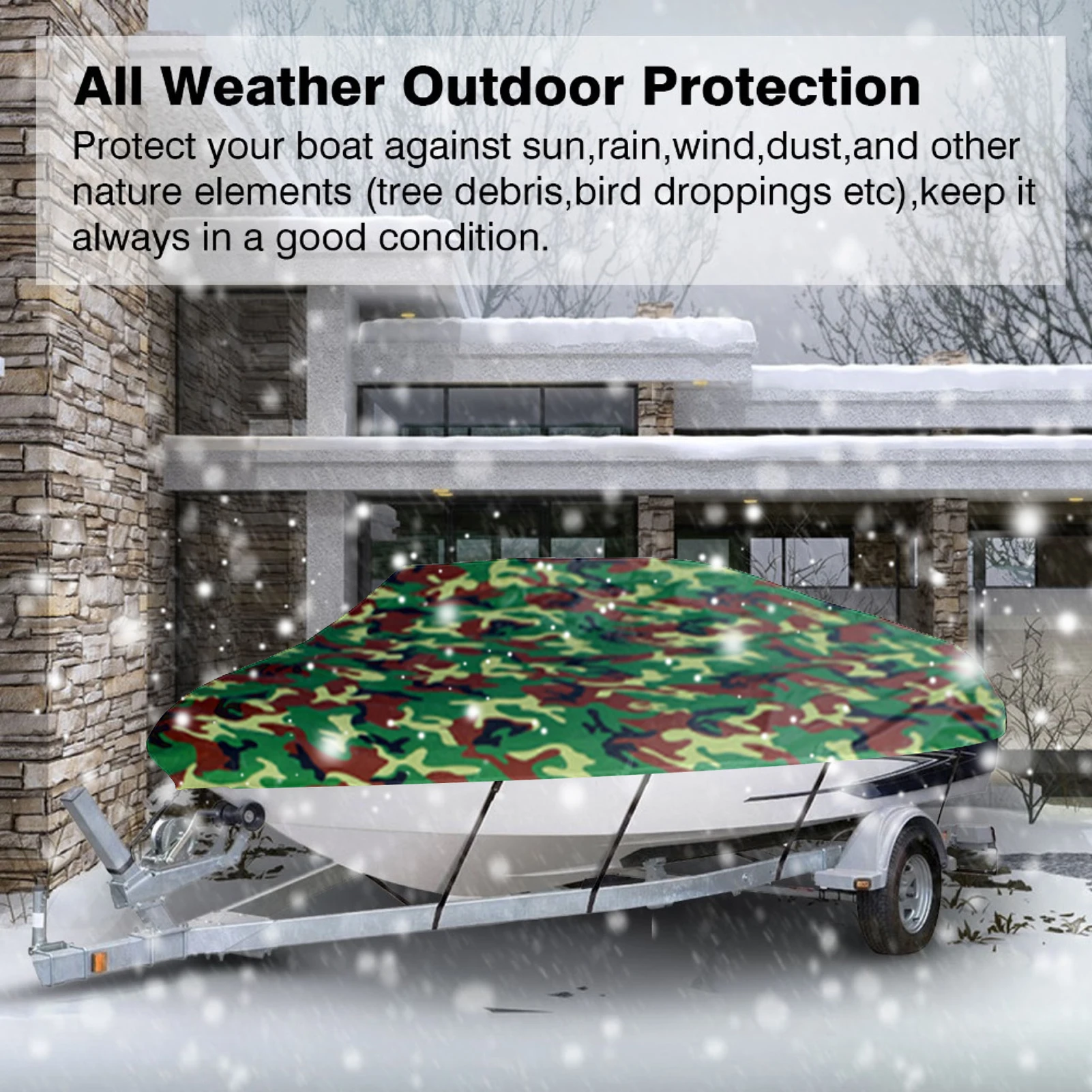 

Boat Cover All-weather Protection Full Covers with Adjustable Strip and Buckle Camouflage Style Yacht Outdoor Protection Cover