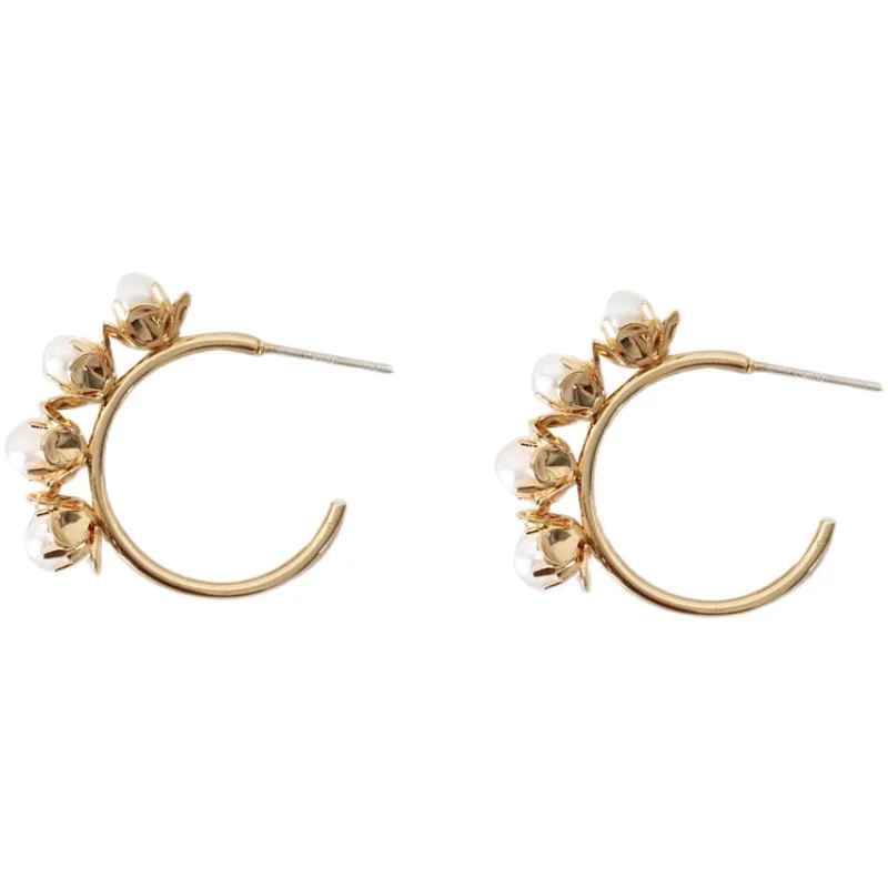 

Bilandi S925 needle Modern Jewelry Hoop Earrings Popular Design Golden Plating Simulated Pearl Earrings For Women Wedding Gifts