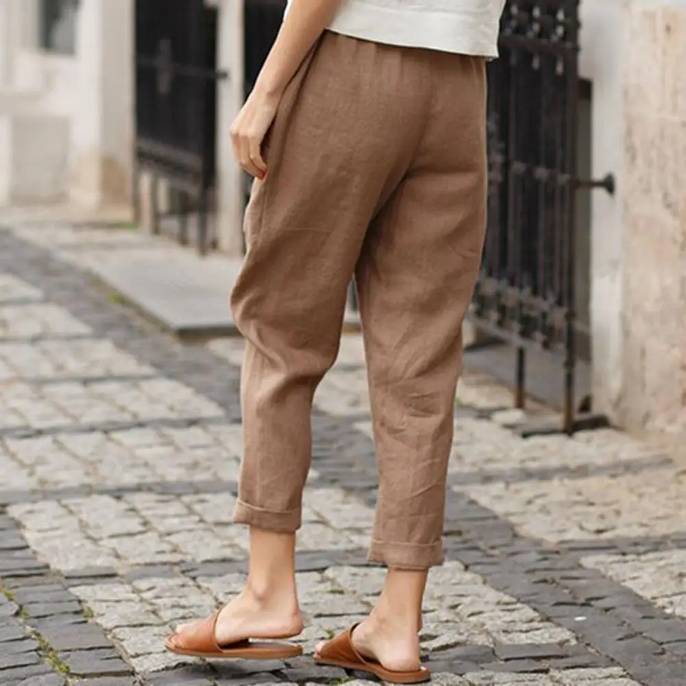 

40%HOTHarem Pants Solid Color Cropped Women Large Pocket Sweat-absorbent Trousers for Dating