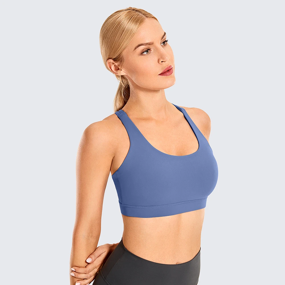 

CRZ YOGA Women's Low Impact Fitness Workout Yoga Bra Strappy Wire Free Sports Bras With Removable Pads