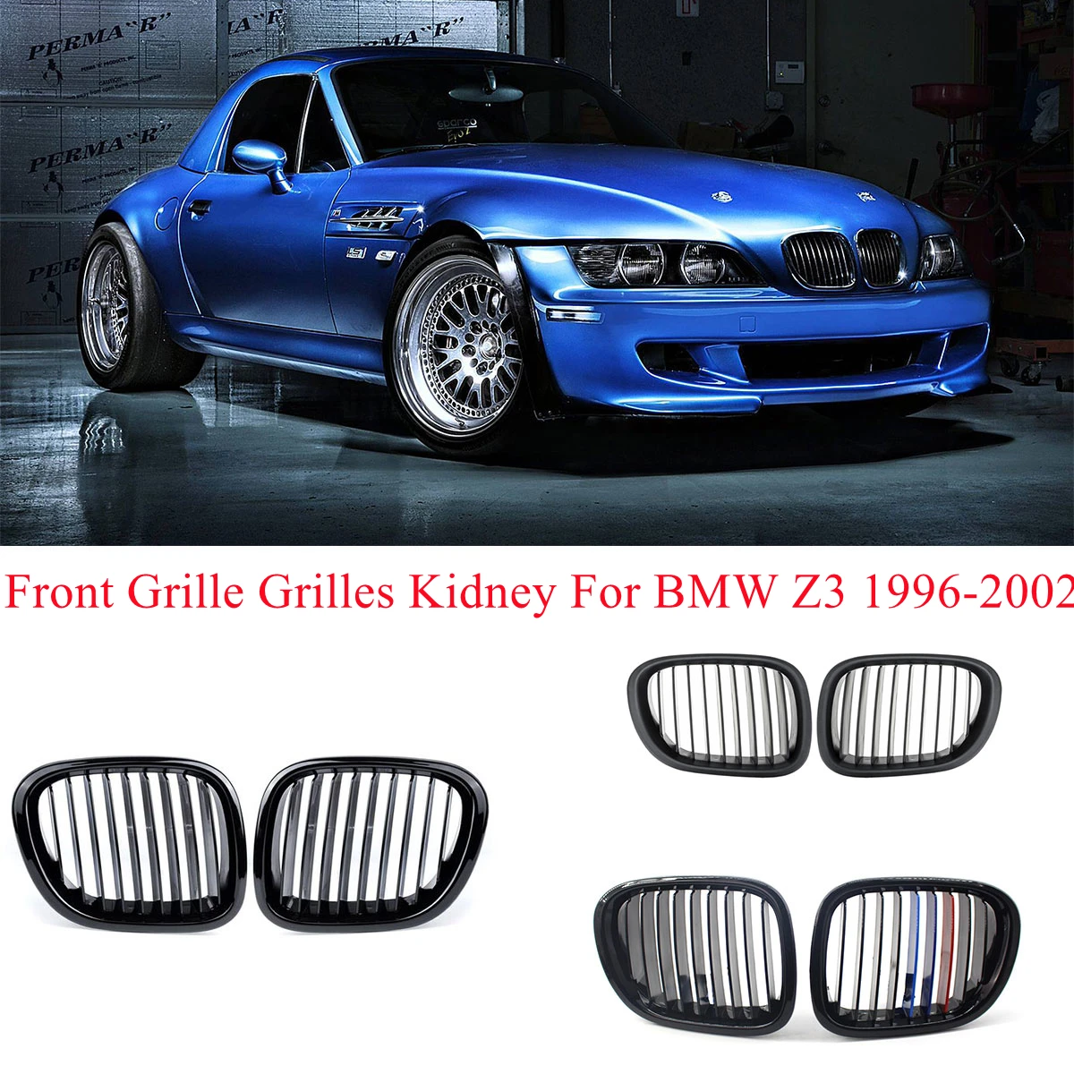 

1Pair Gloss Matte M Black Front Grille Grilles Kidney Hood Grills For BMW Z3 M40 1996-2002 51138397503 51138412949 51138412950