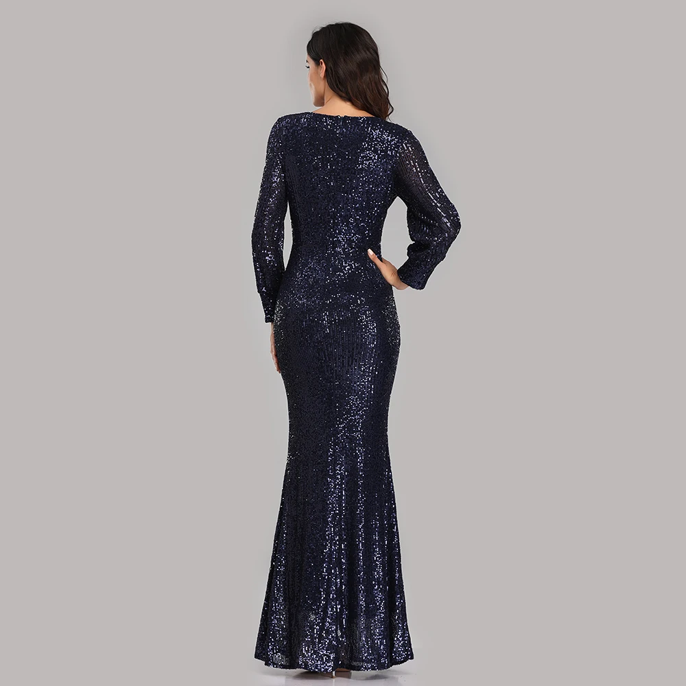 Вечернее платье, длинное, расшитое блестками, элегантное, Robe De Soiree, сексуальное, с глубоким v-образным вырезом, с разрезом, торжественное платье, полный рукав, вечернее платье LT008