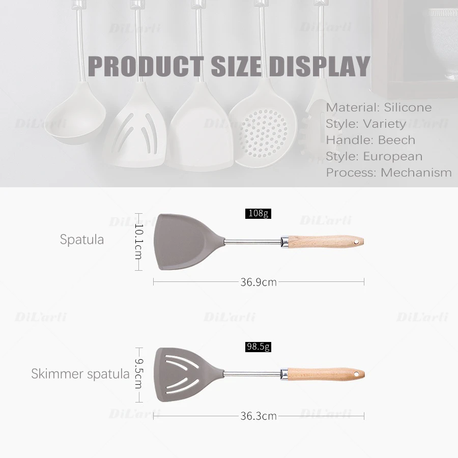 Силиконовые Кухня посуда с деревянной ручкой Пособия по кулинарии ручка из