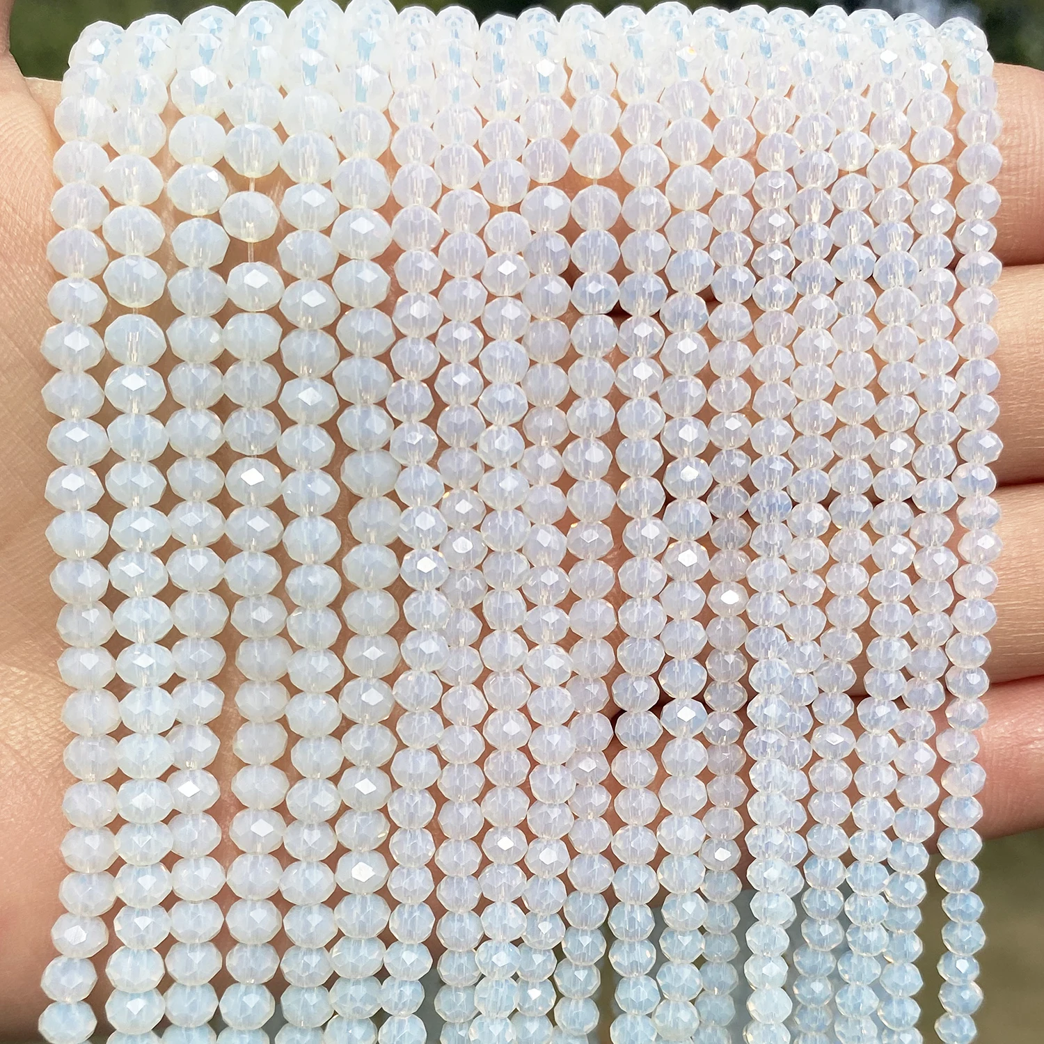 

White Faceted Crystal Glass Beads Small Flat Round Rondelle Waist Beads for Bracelet DIY Jewelry Making Handmade 15" 2 3 4mm