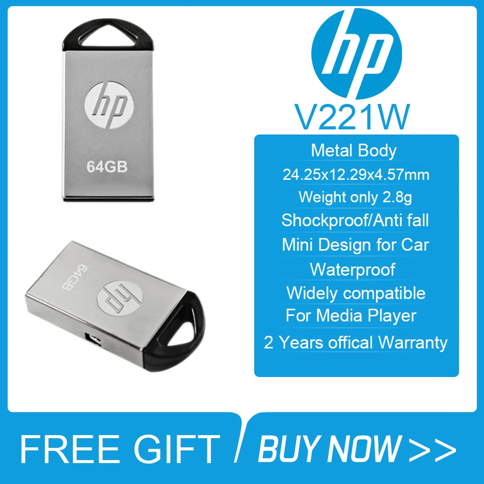 HP V221W мини металлический USB флэш-накопитель pendrive 64 Гб 32 16 карта памяти