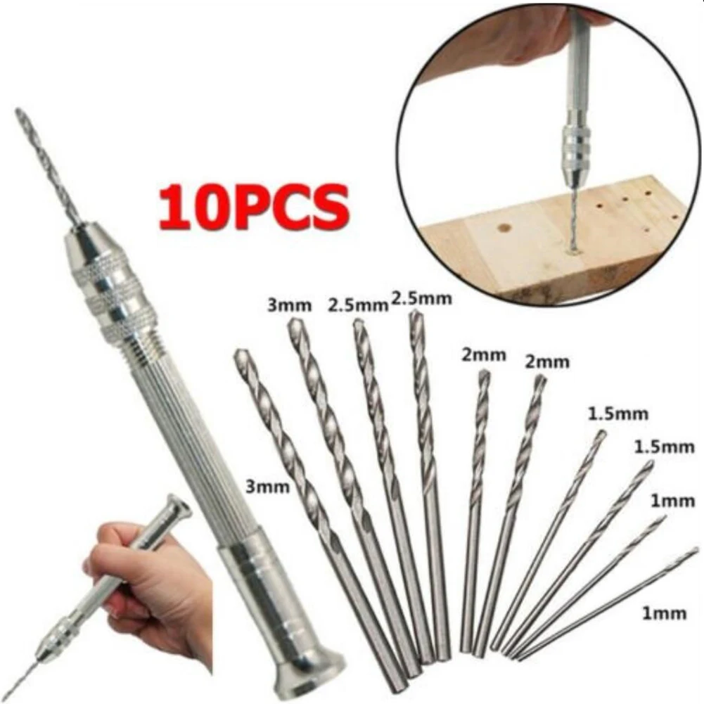 

10 Pcs Drill Bits Rotary Head Precision Pin Vise Hand Drill Set Woodworking Tools Accessories For Models Hobby DIY