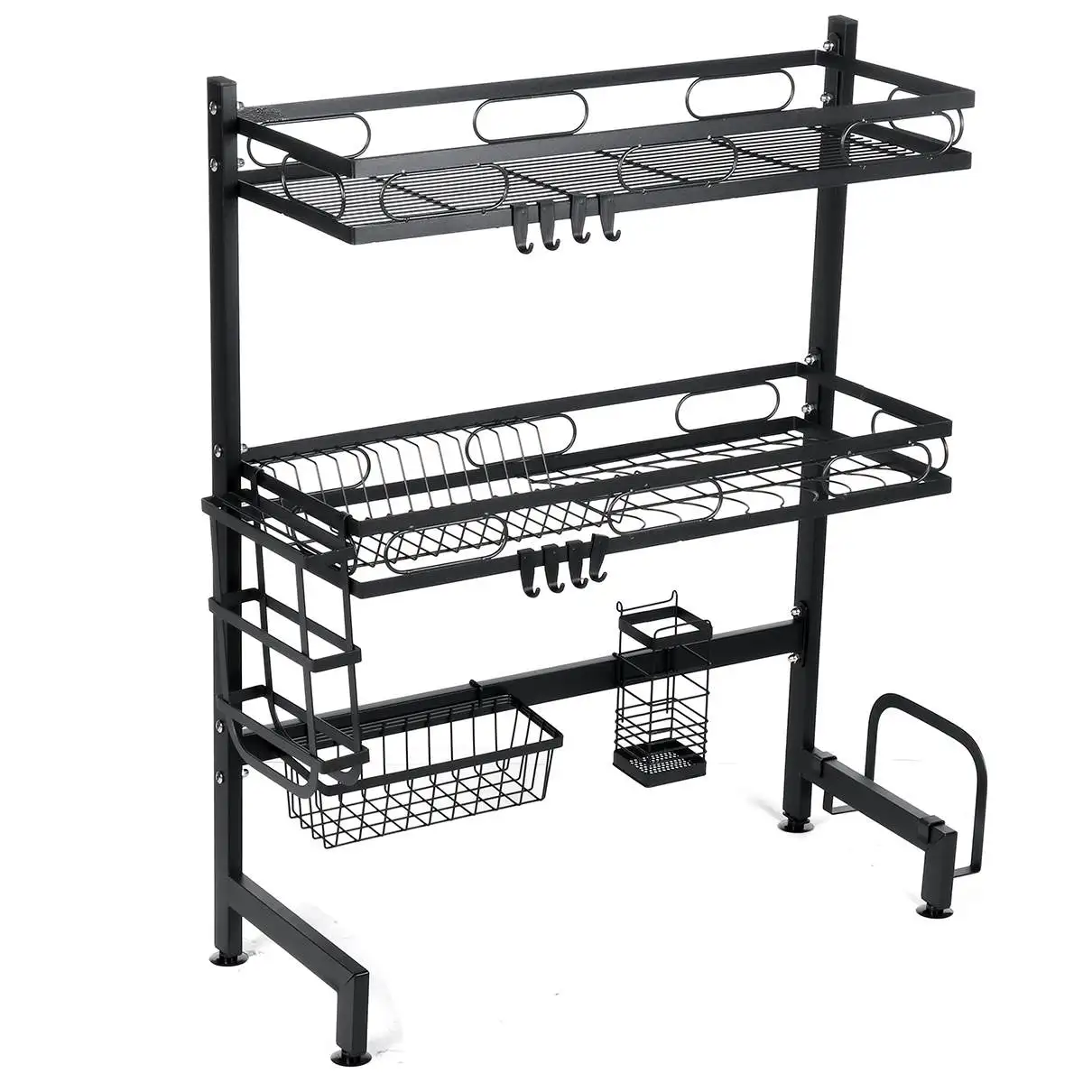 

62-92CM 2 Tier Multifunctional Upper Sink Counter Drain Rack Kitchen Shelf Dish Drying Racks Tableware Supplies Storage Holder