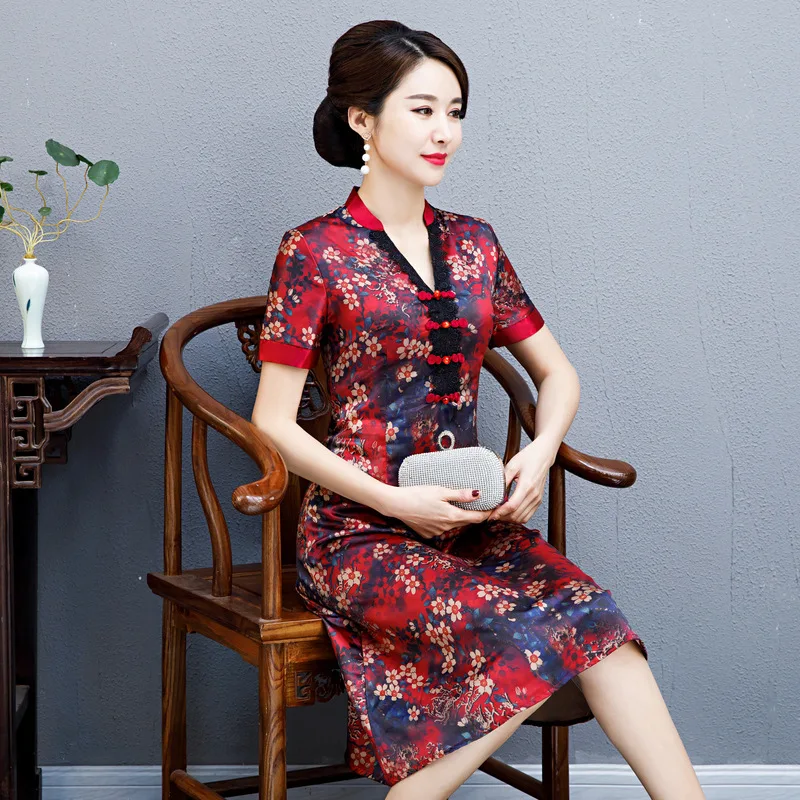 3 вида цветов новое китайское традиционное платье женское Ципао с коротким