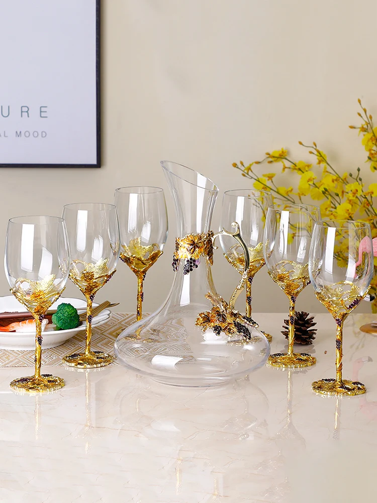 

European Enamel Red Wine Glasses Cup Lead-Free Crystal Retro Goblet Champagne Wedding Gift With Gift Box Party Drinkware
