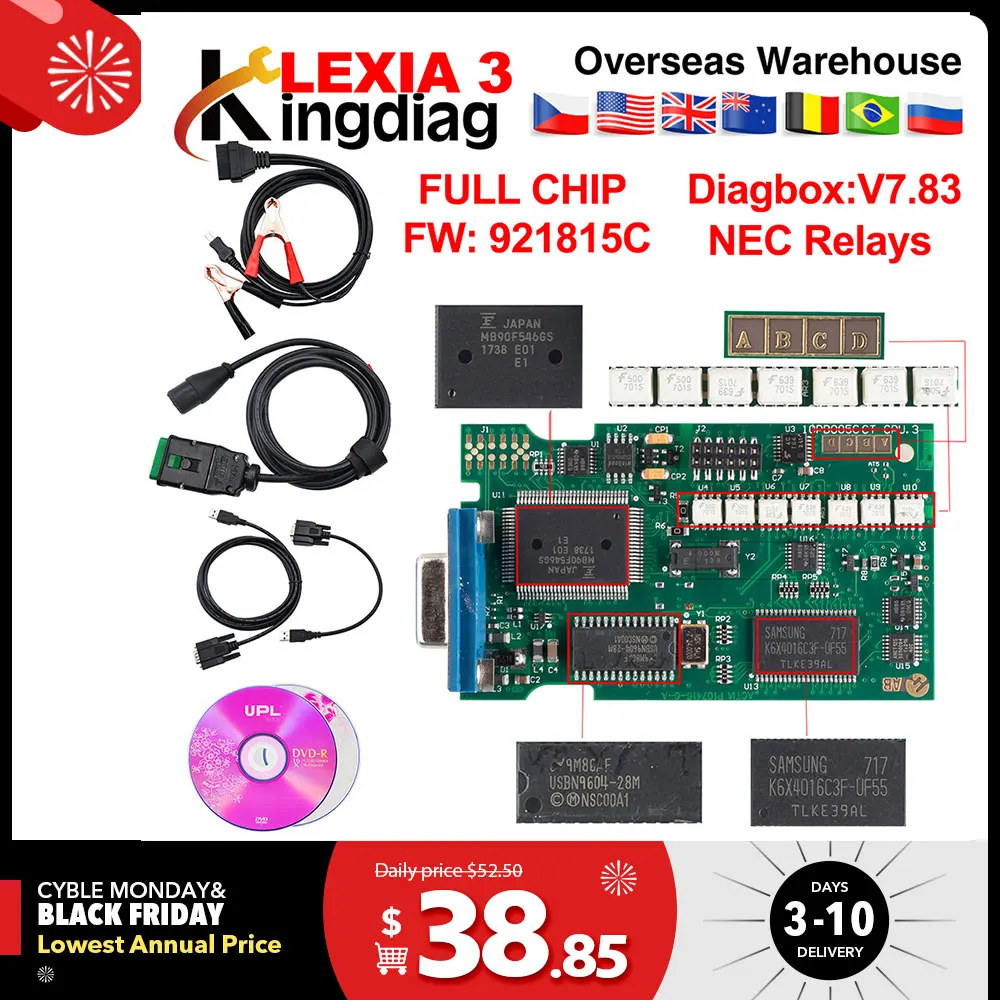Lexia 3 Diagbox V7.83 921815C полный фишки золотой край для Citroen для peugeot Lexia3 диагностический инструмент lexia lexia3 pp2000